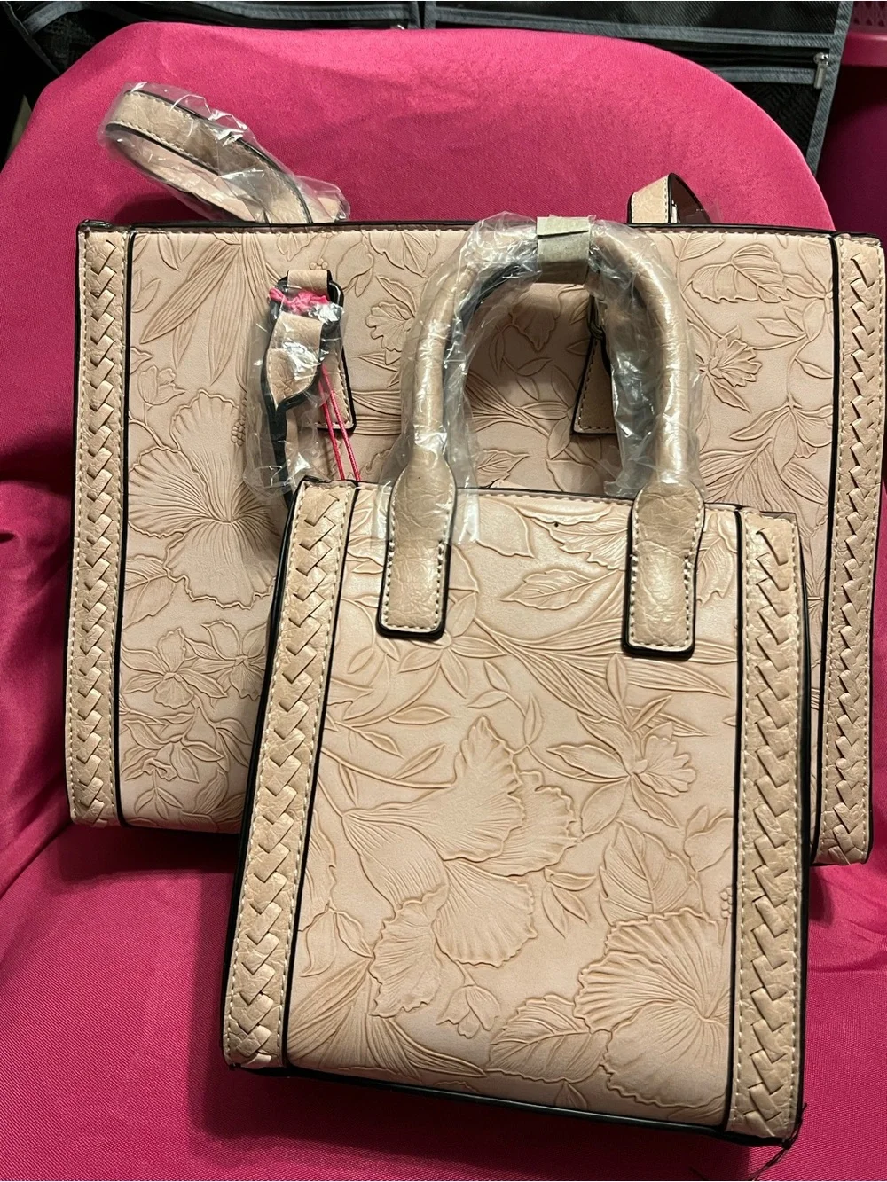 Bag Party , two toes, Embossed Floral Tote Bag in Blush Pink - Women Bags